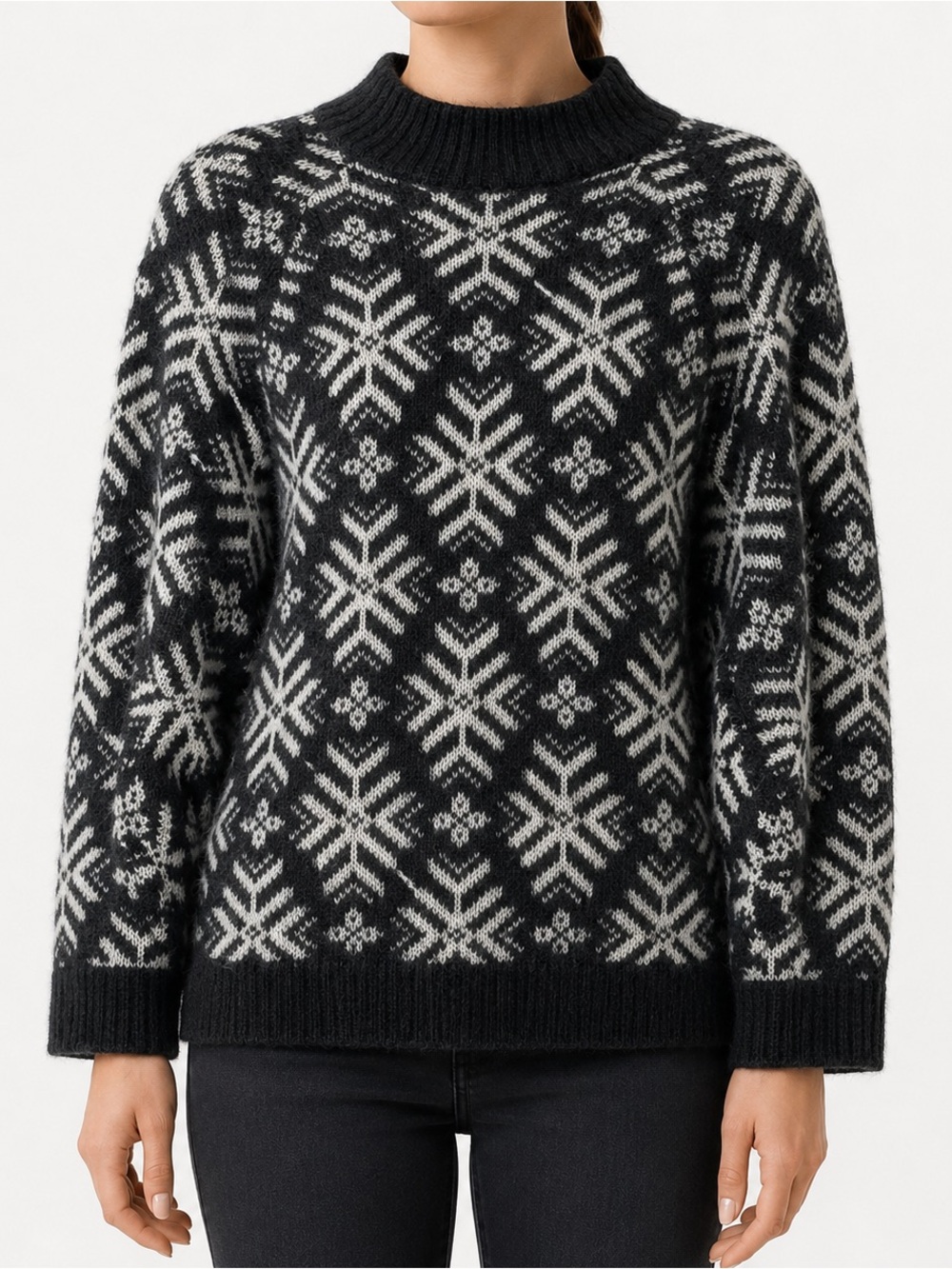 Old Navy Womens XL Black White Fair Isle Snowflake Mock Neck Sweater NWT